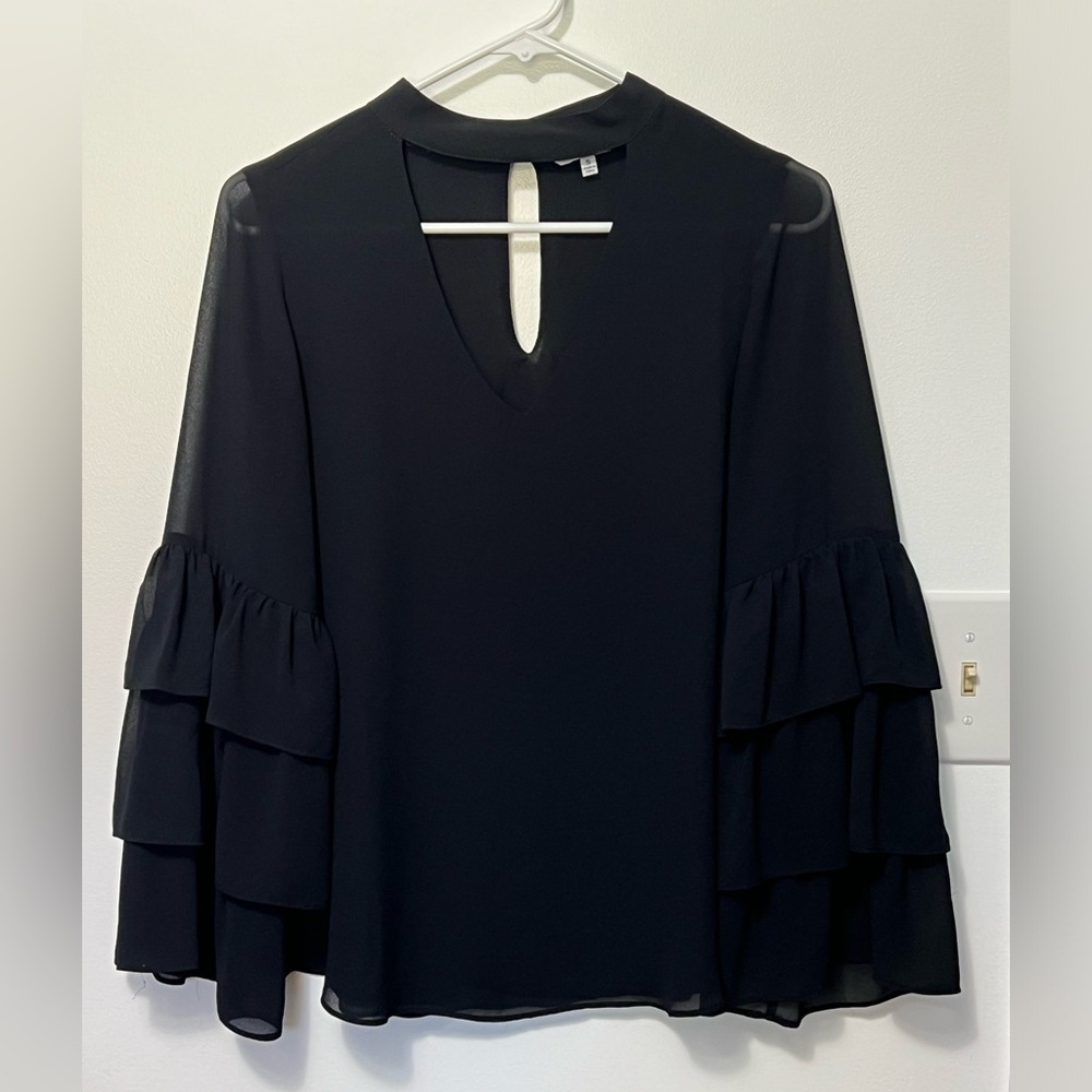 Float ruffle tier sleeve high neck top